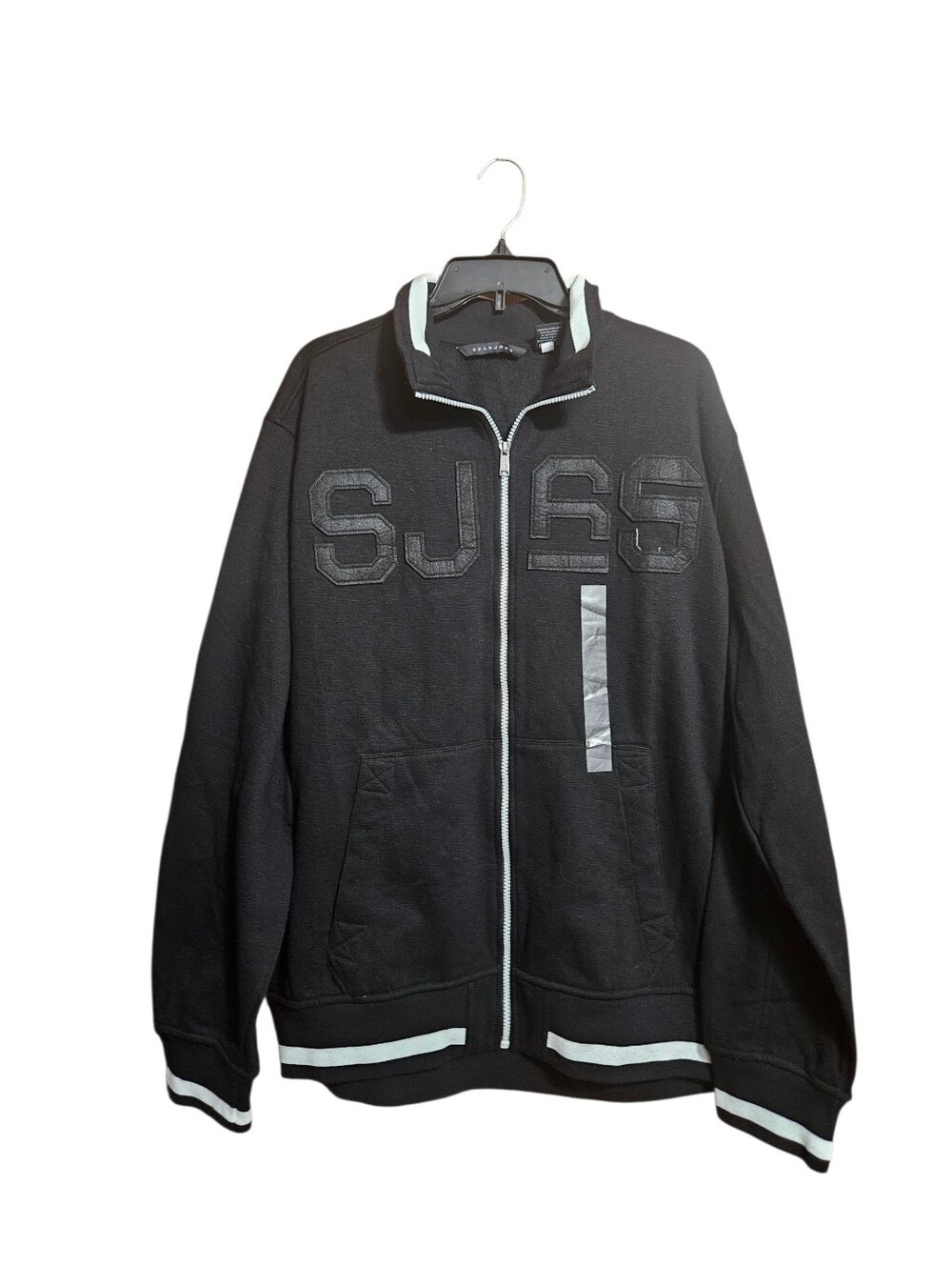 Sean John Sweatshirt Full Zip Track Jacket Black White Logo Y2K Hip Hop XXL!